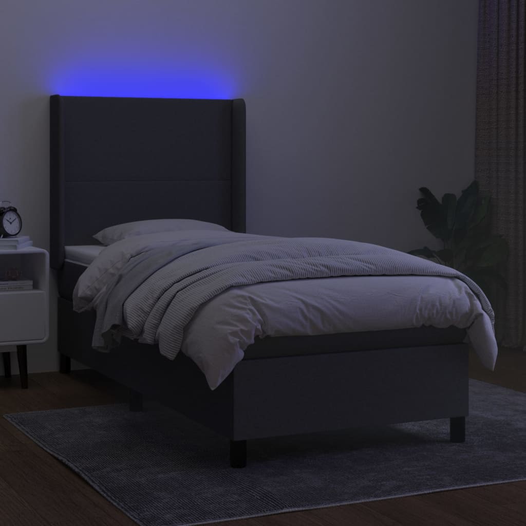 vidaXL Ramsäng med madrass & LED mörkgrå 100x200 cm tyg