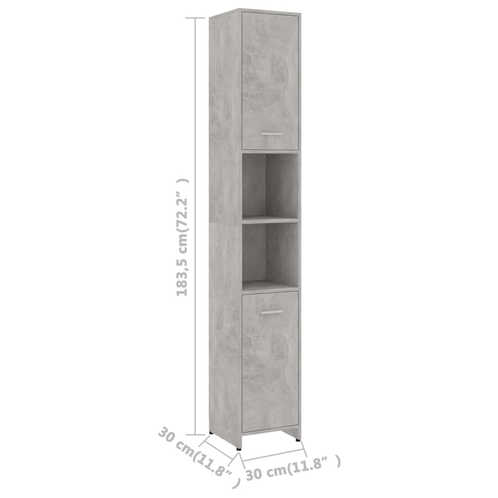 vidaXL Badrumsskåp betonggrå 30x30x183,5 cm spånskiva