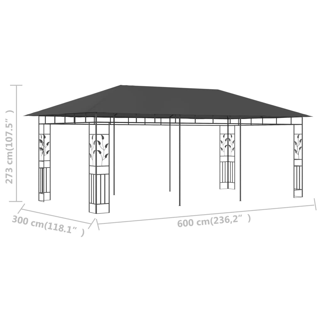 vidaXL Paviljong med myggnät 6x3x2,73 m antracit