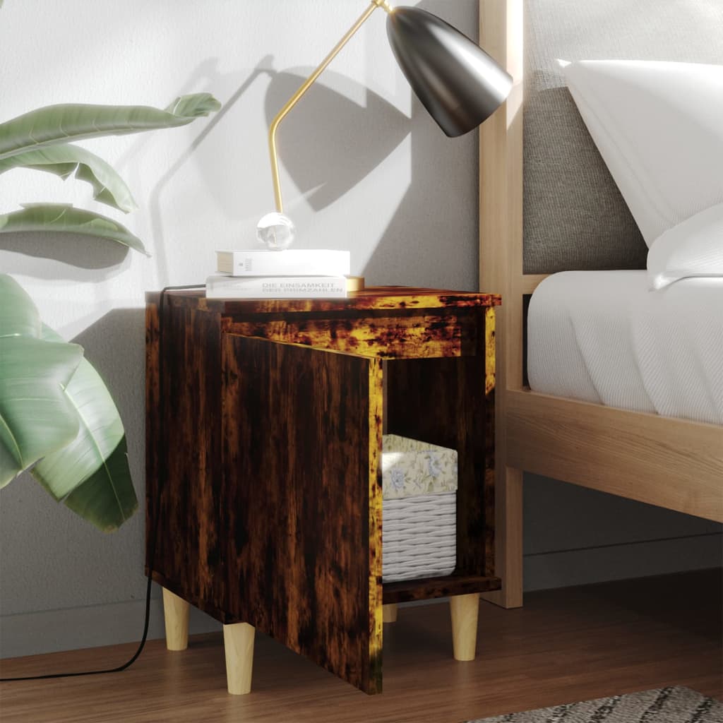 vidaXL Sängbord med massiva träben rökfärgad ek 40x30x50 cm