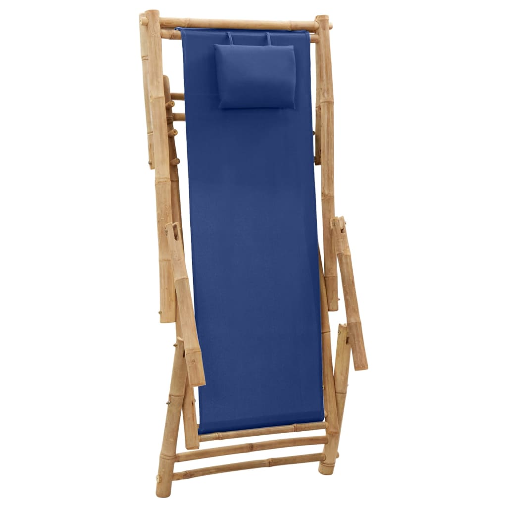 vidaXL Solstol bambu och kanvas marinblå