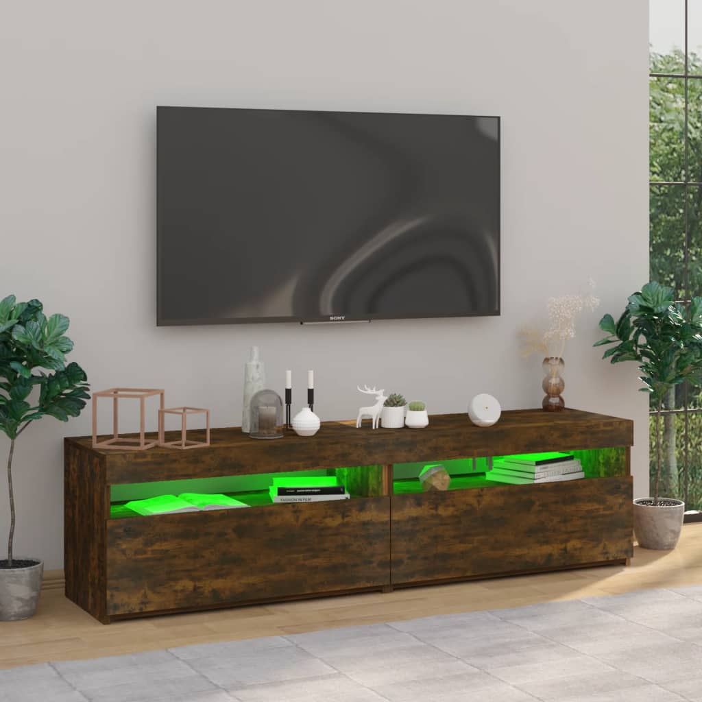 vidaXL Tv-bänkar med LED-belysning 2 st rökfärgad ek 75x35x40 cm