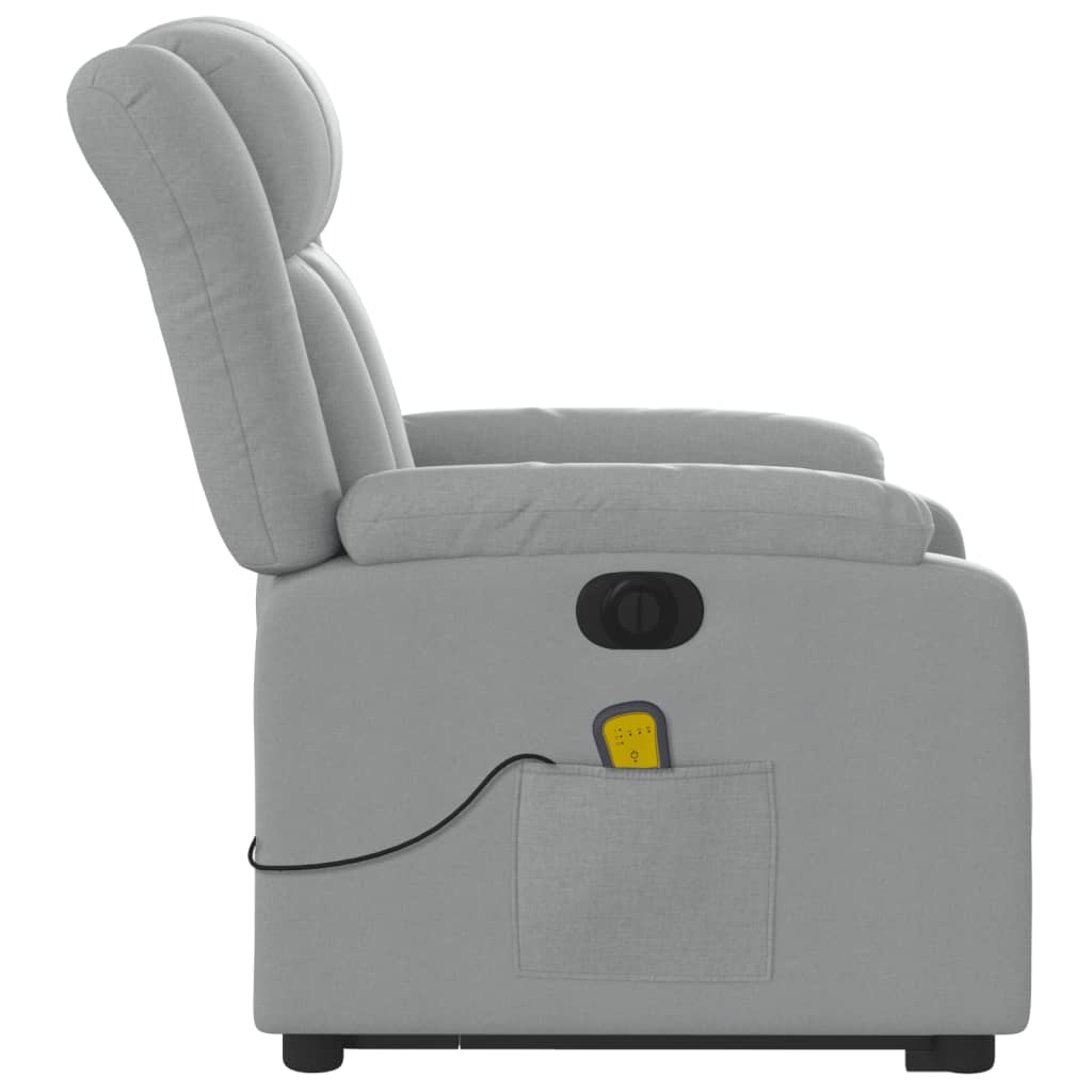 vidaXL Elektrisk massagefåtölj med uppresningshjälp ljusgrå tyg