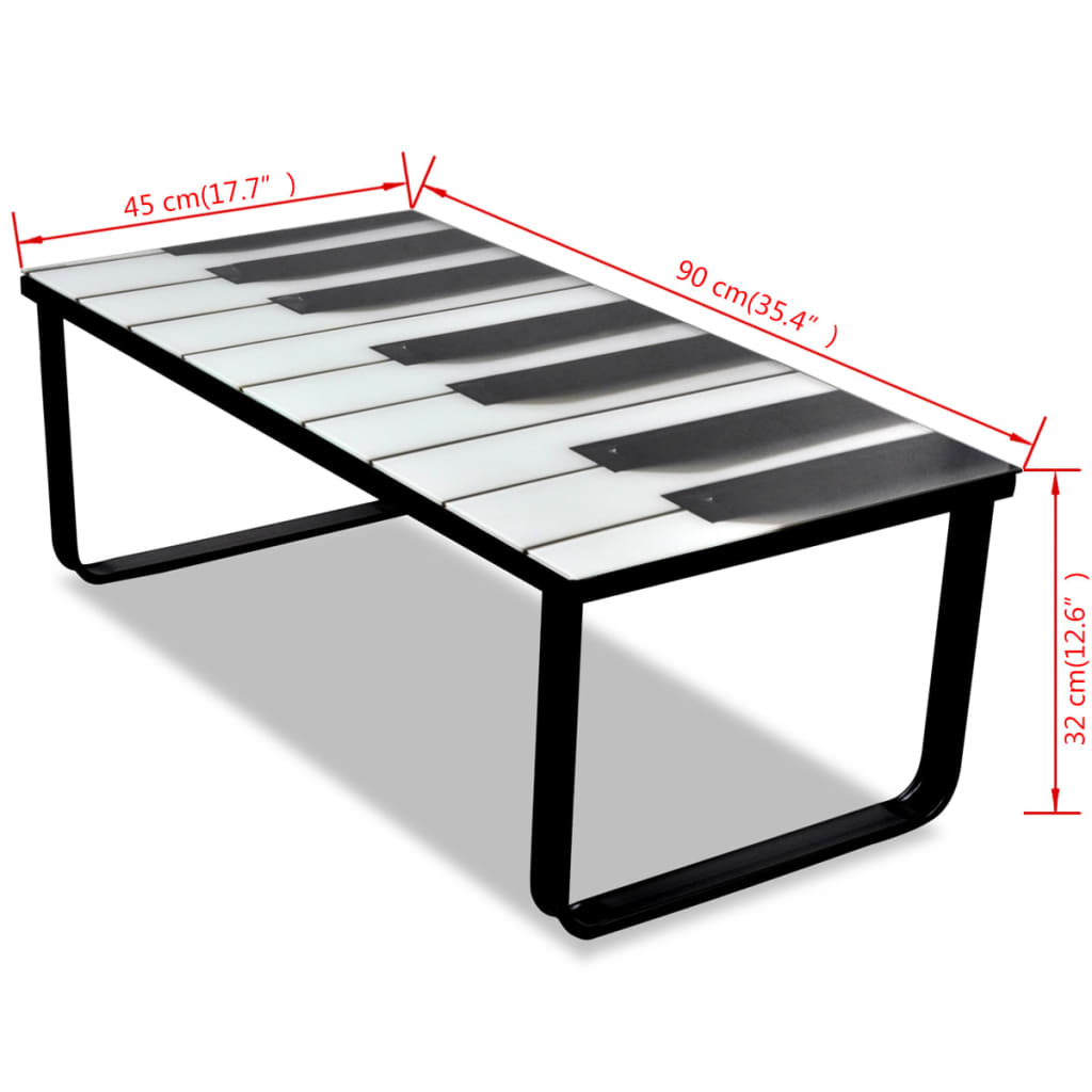 vidaXL Soffbord med pianotryck glasskiva