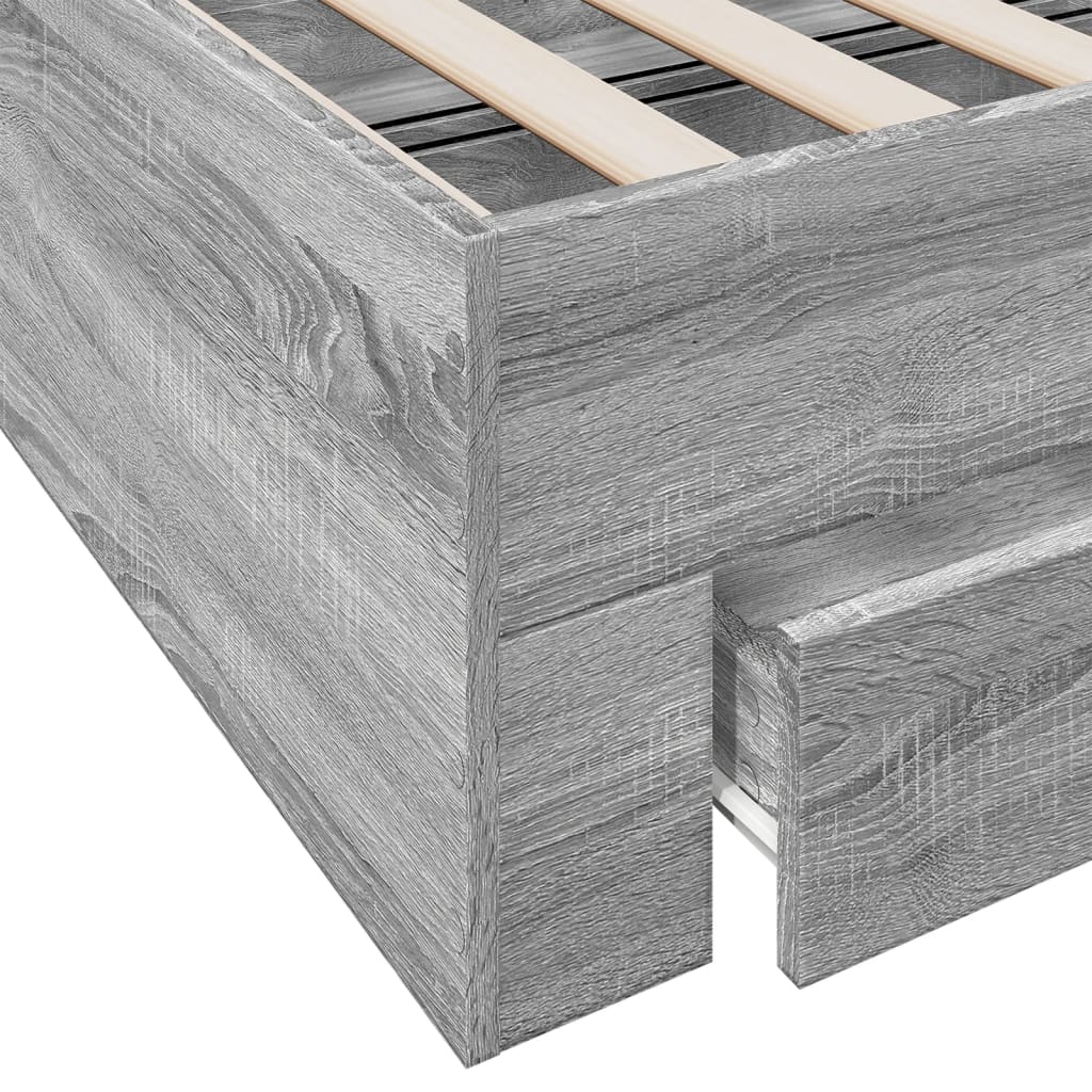 vidaXL Sängram med lådor grå sonoma 90x200 cm konstruerad trä