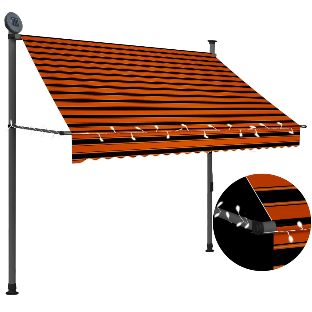 vidaXL Markis manuellt infällbar med LED 200 cm orange och brun