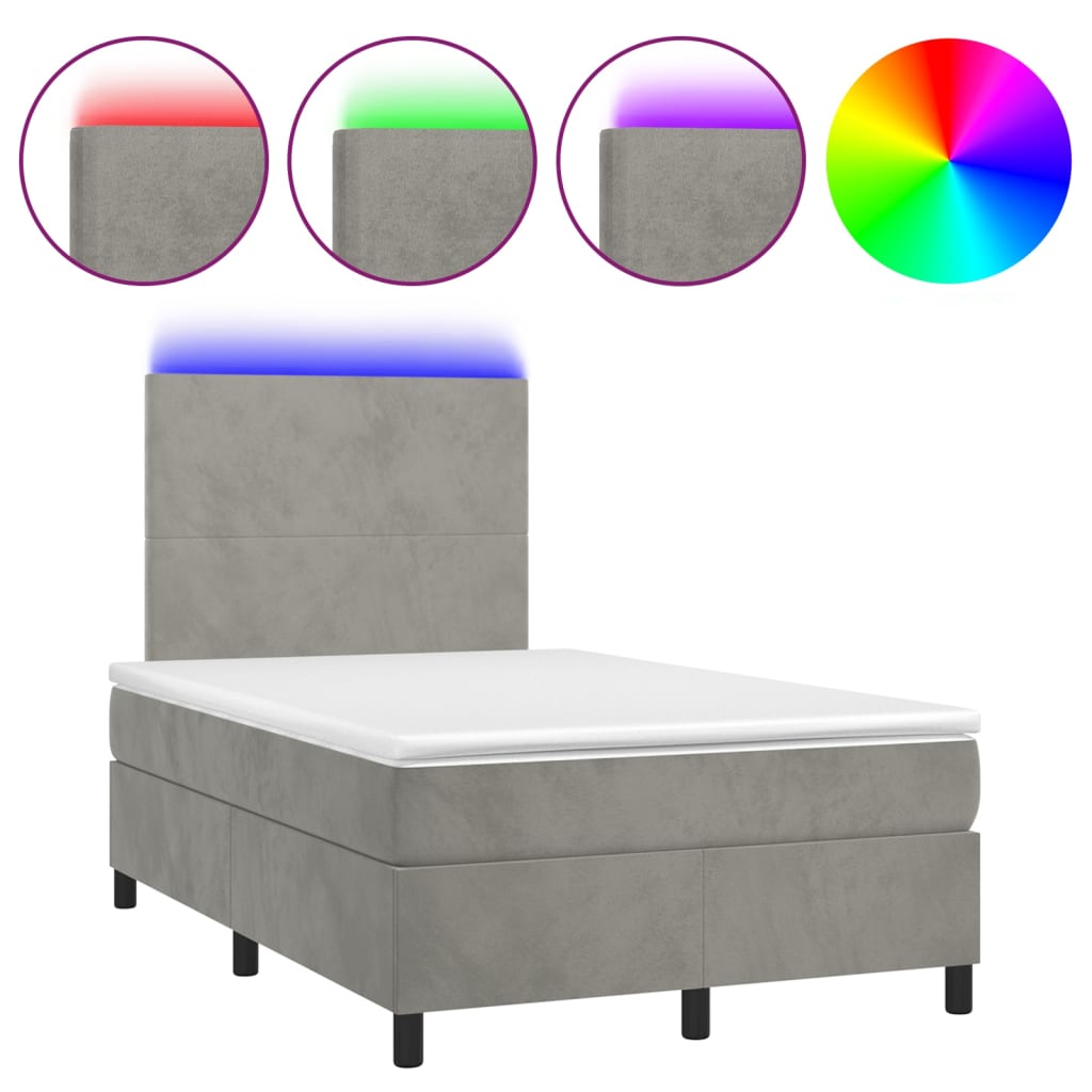 vidaXL Ramsäng med madrass & LED ljusgrå 120x200 cm sammet