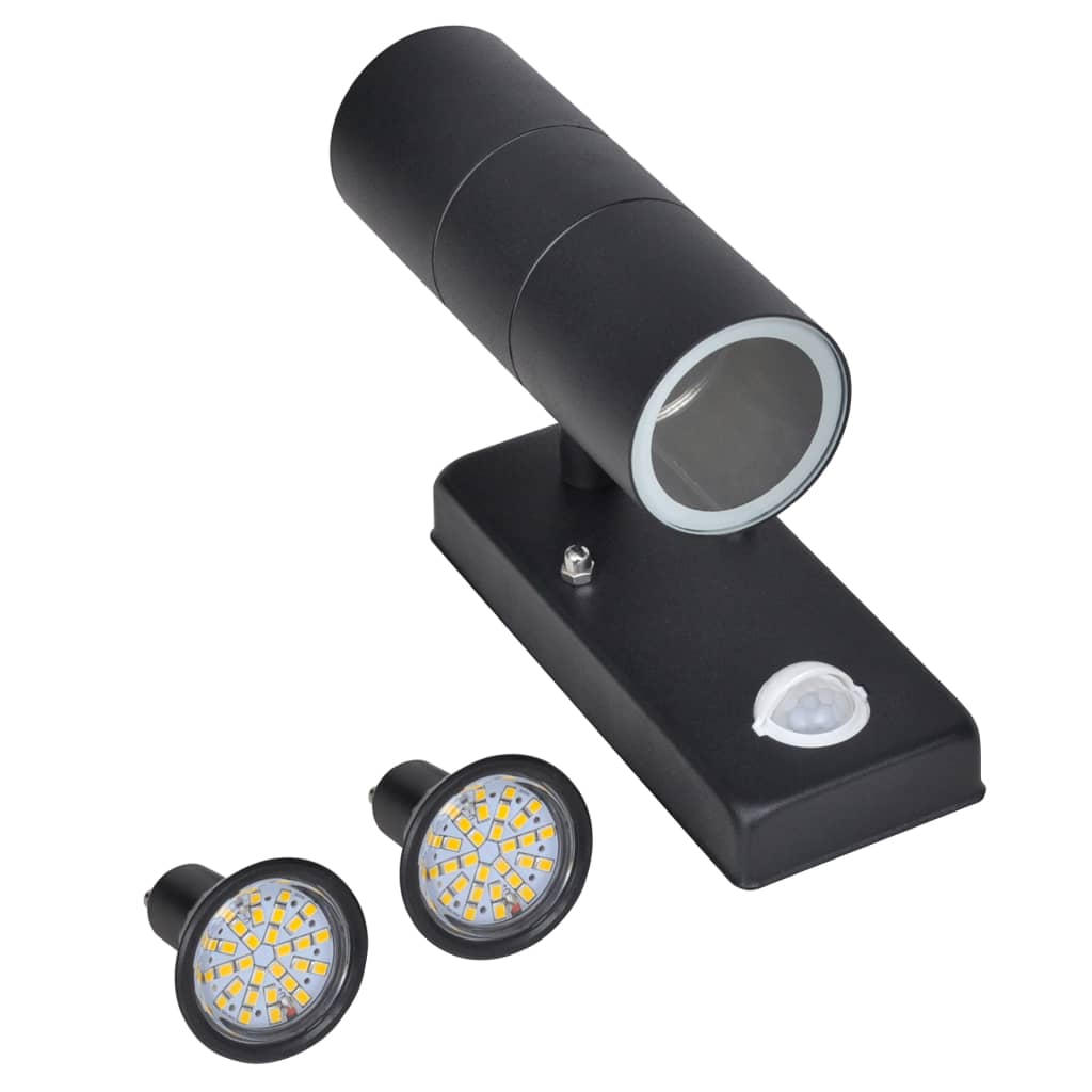 Vägglampa LED cylinderformad med sensor GU10 rostfritt stål svart
