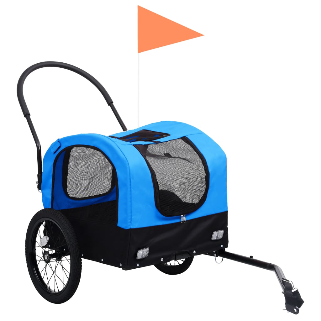 vidaXL Cykelvagn för husdjur och joggingvagn 2-i-1 blå och svart