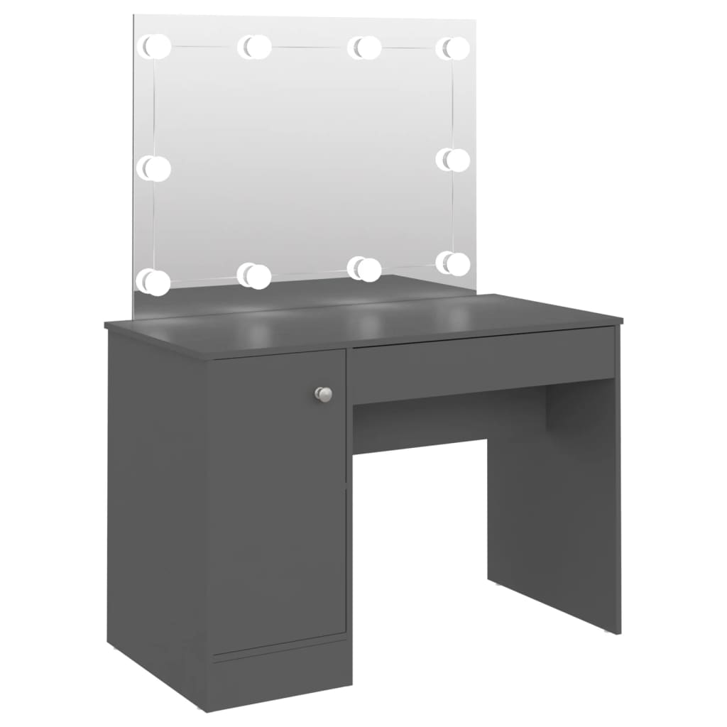 vidaXL Sminkbord med LED-belysning 110x55x145 cm MDF grå