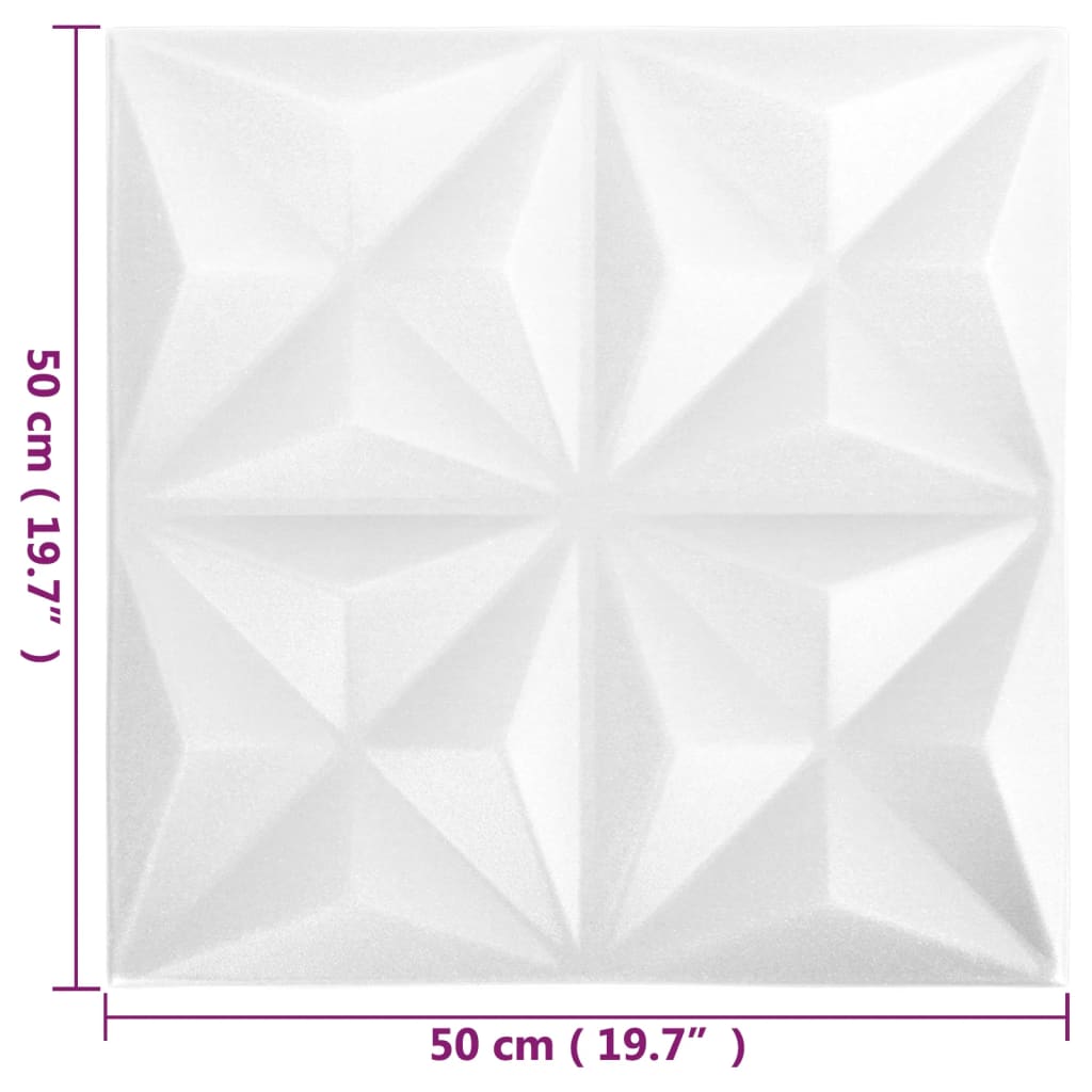 vidaXL 3D Väggpaneler 48 st 50x50 cm origami vit 12 m²