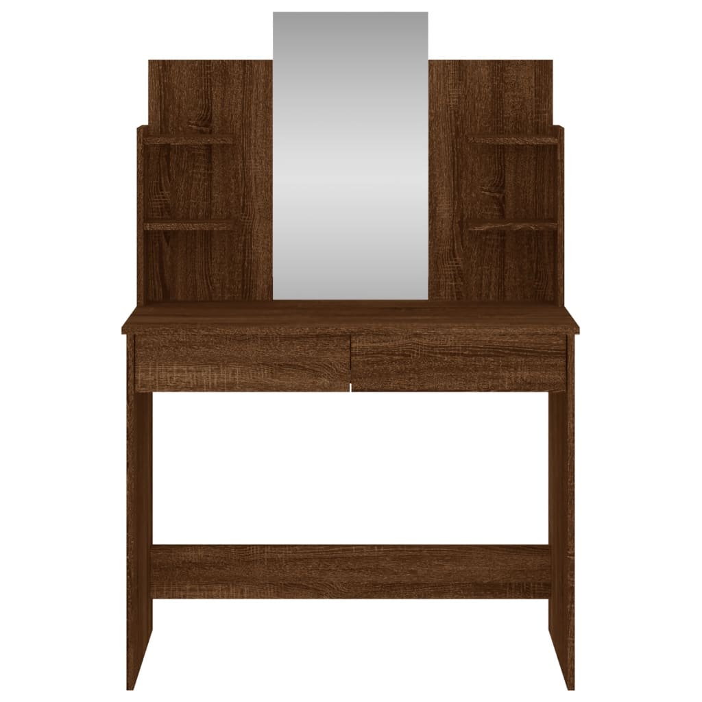 vidaXL Sminkbord med spegel brun ek 96x39x142 cm