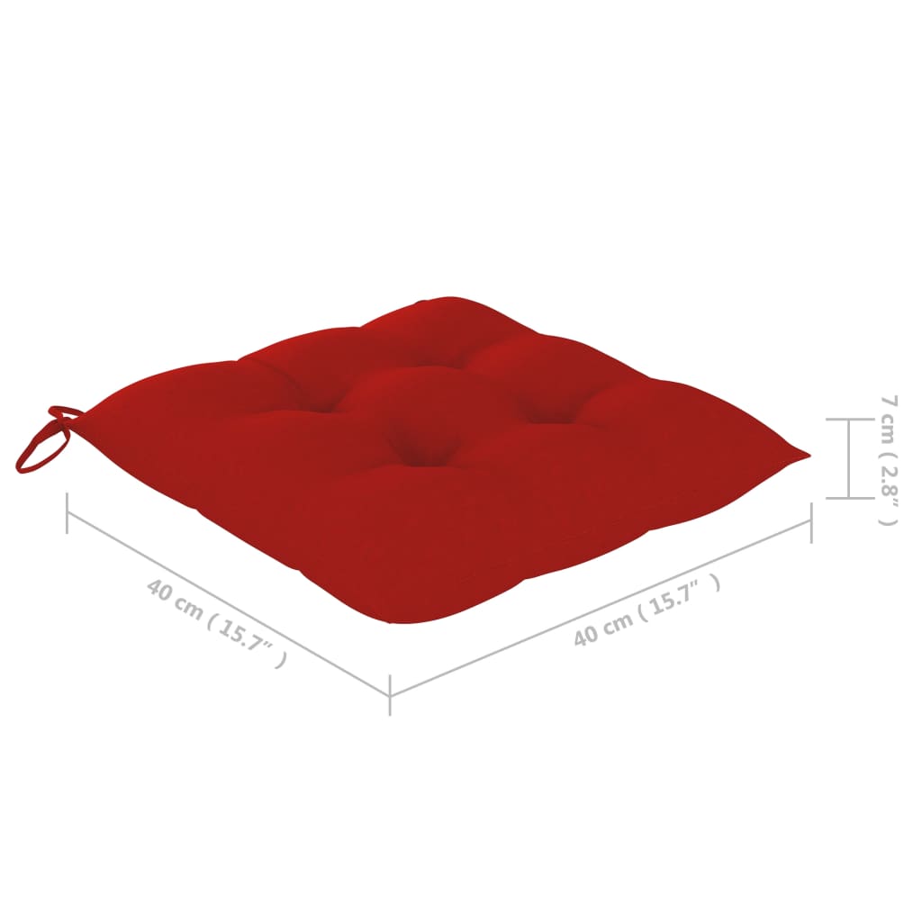 vidaXL Matstolar 4 st med röda dynor massiv teak