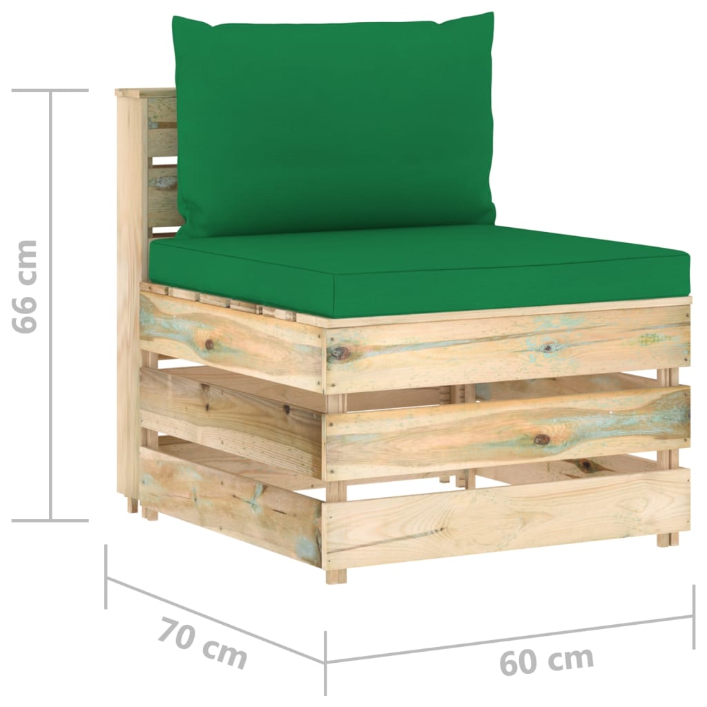 vidaXL Loungegrupp med gröna dynor 12 delar tryckimpregnerat trä