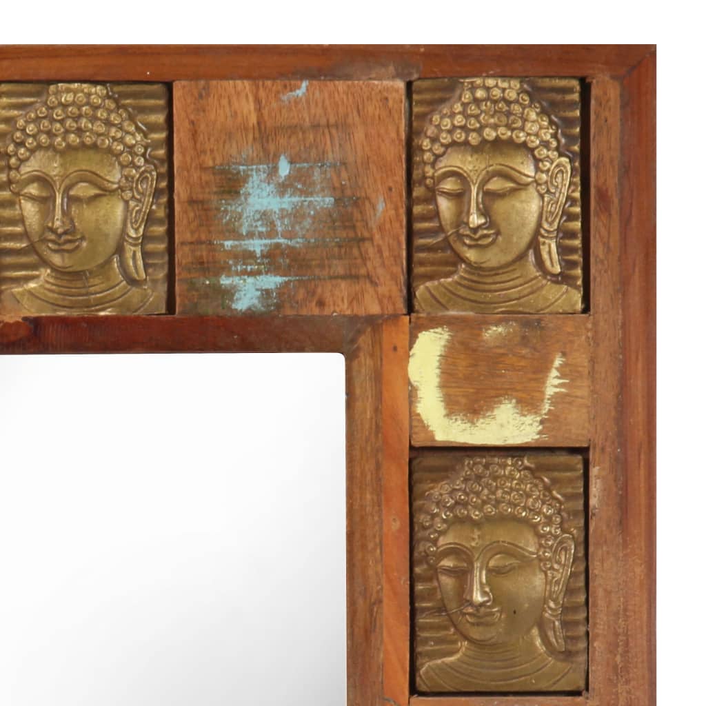 vidaXL Spegel med buddha-utsmyckningar 50x80 cm massivt återvunnet trä