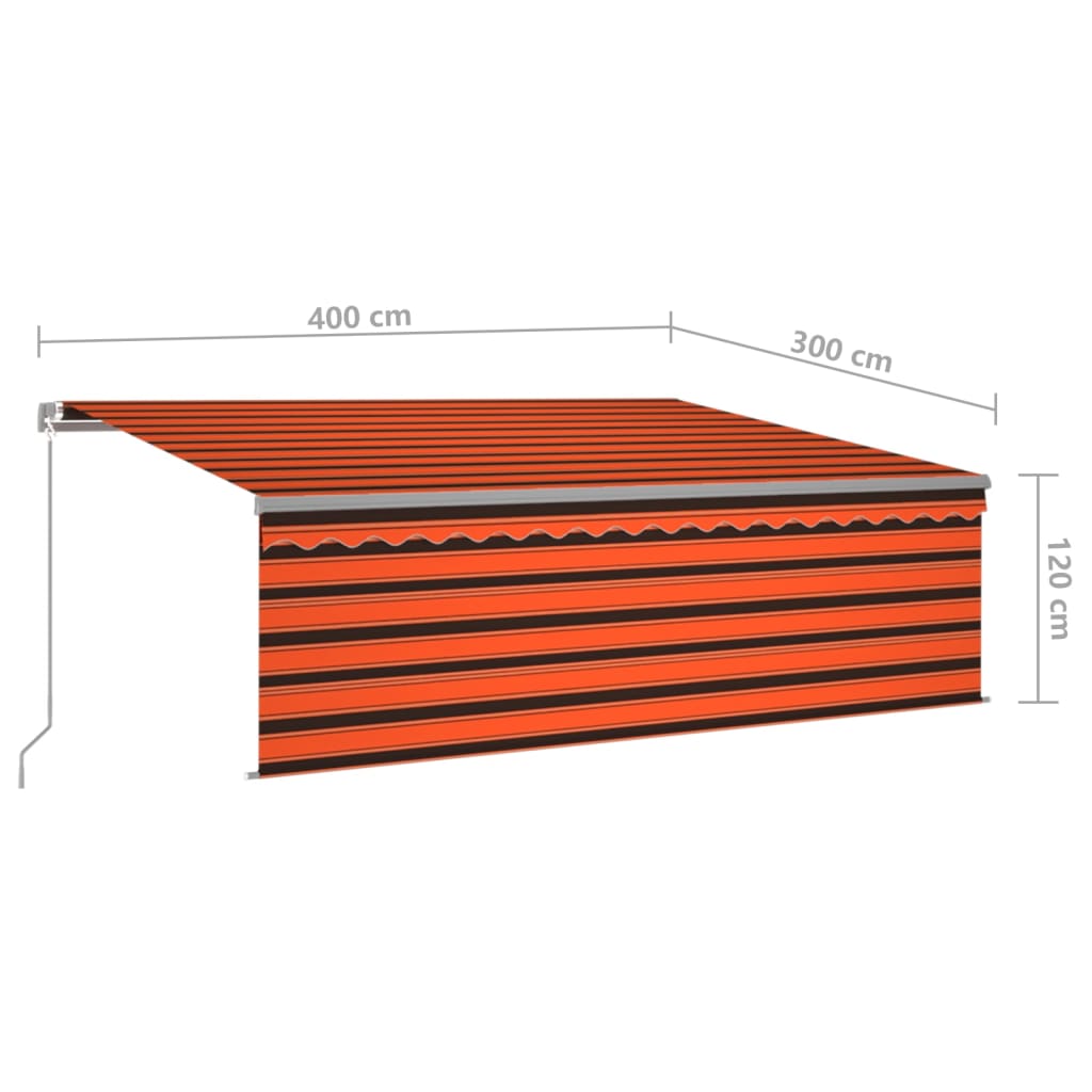 vidaXL Manuell markis med rullgardin & LED 4x3 m orange/brun