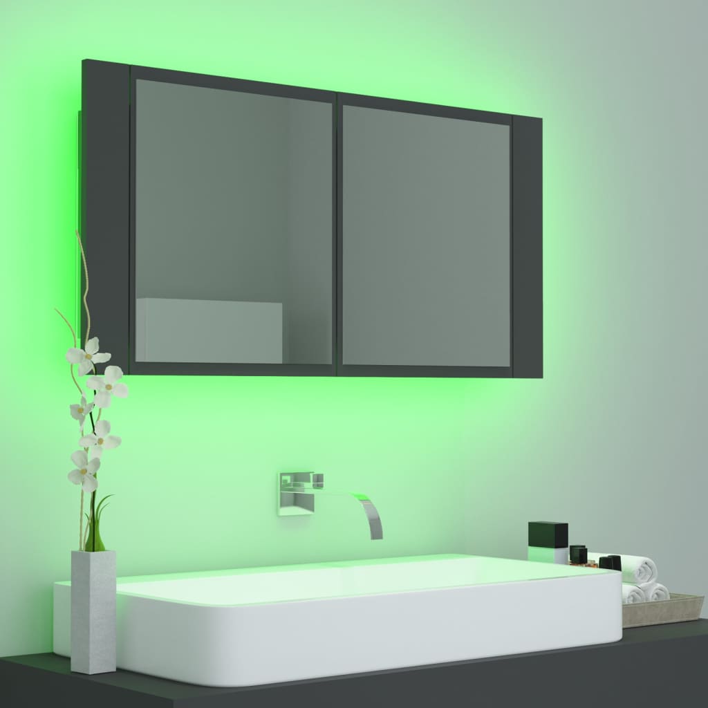 vidaXL Spegelskåp med LED grå 90x12x45 cm