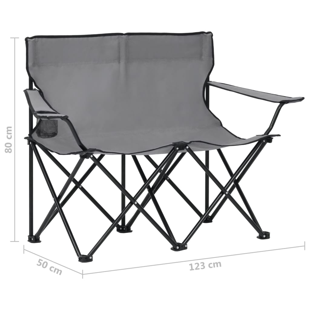 vidaXL 2-sits hopfällbar campingstol stål och tyg grå