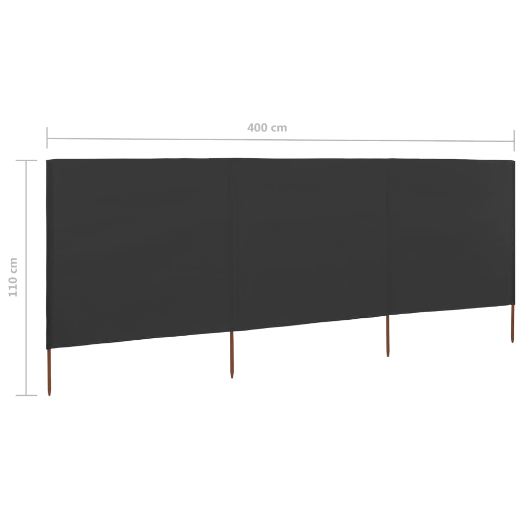 vidaXL Vindskydd 3 paneler tyg 400x80 cm antracit
