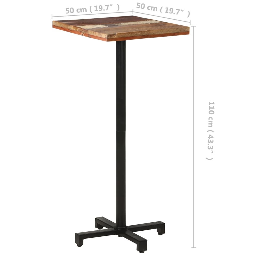 vidaXL Cafébord fyrkantigt 50x50x110 cm massivt återvunnet trä