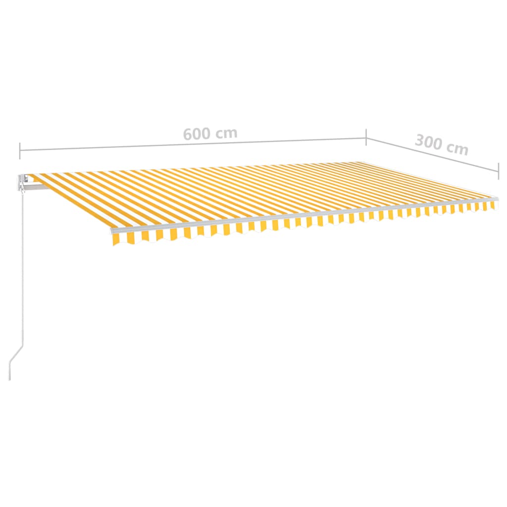 vidaXL Automatisk markis med vindsensor & LED 6x3 m gul/vit