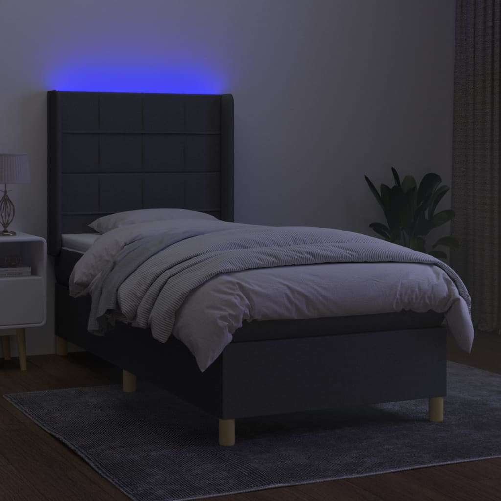 vidaXL Ramsäng med madrass & LED mörkgrå 80x200 cm tyg