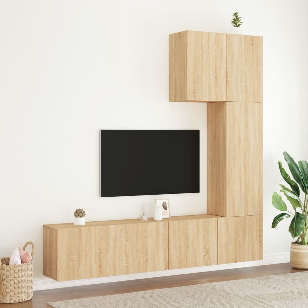 vidaXL Väggmonterade TV-enheter 5 delar sonoma-ek konstruerat trä