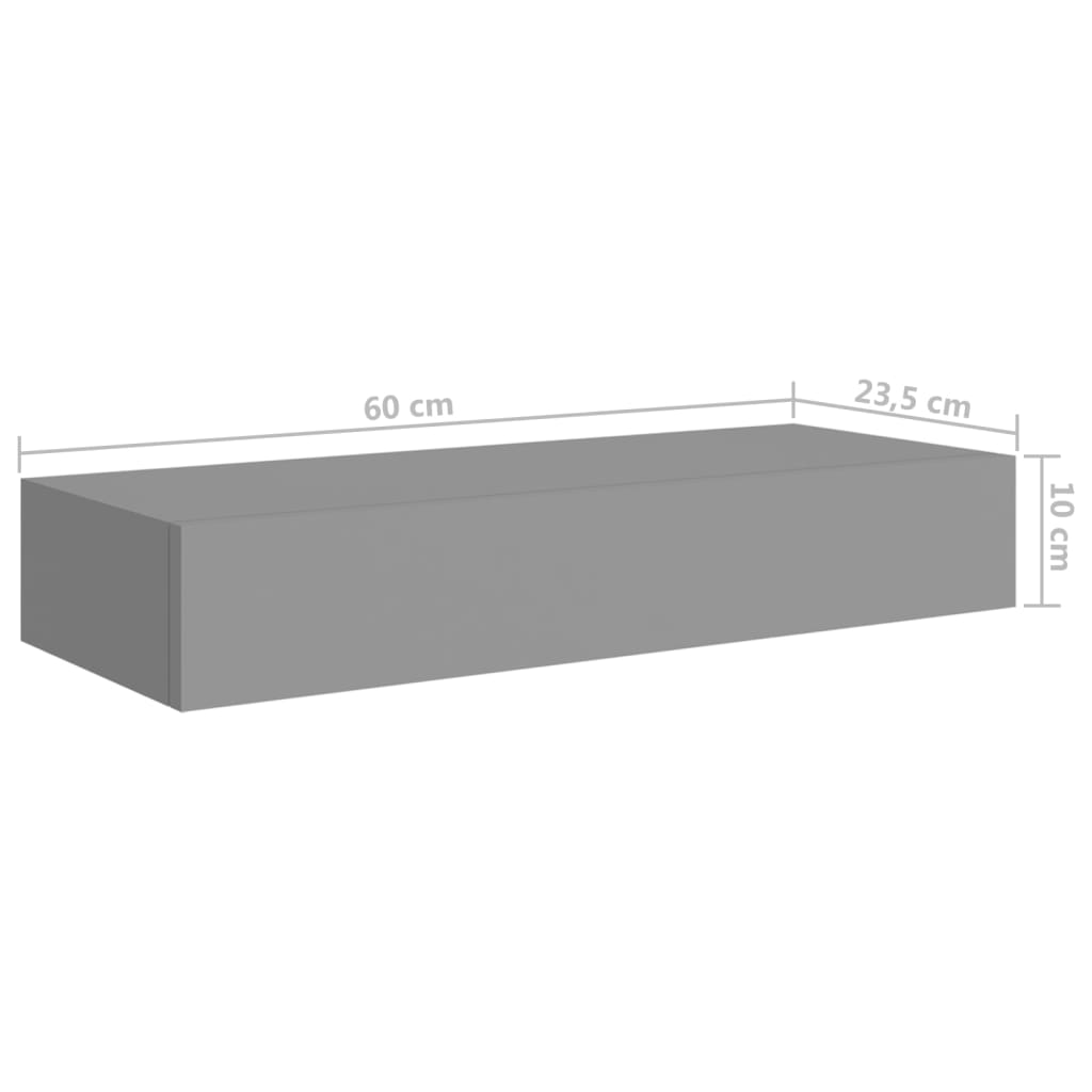 vidaXL Väggmonterad låda grå 60x23,5x10 cm MDF