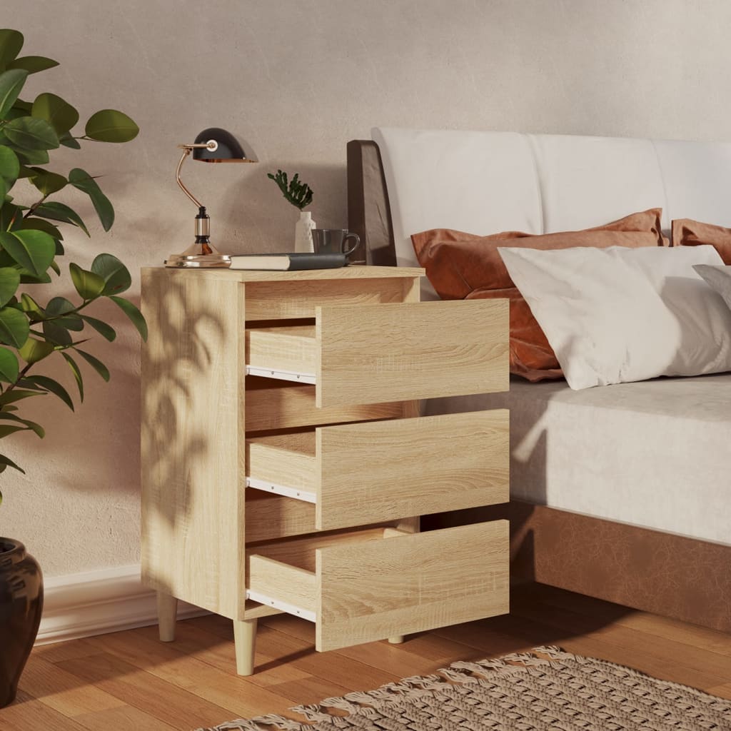 vidaXL Sängbord med ben i massivt trä sonoma-ek 40x35x69 cm