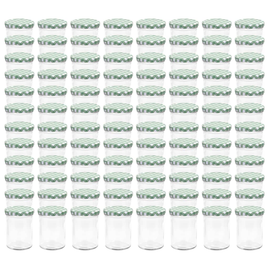 vidaXL Syltburkar i glas med vita och gröna lock 96 st 400 ml