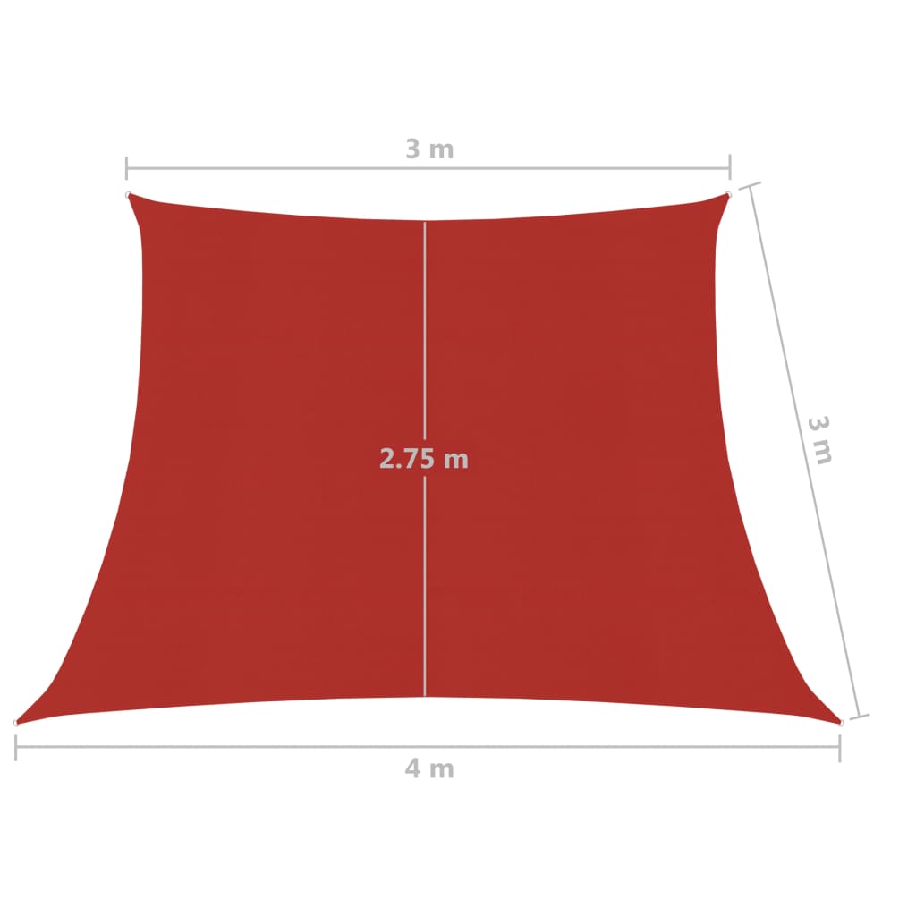 vidaXL Solsegel 160 g/m² röd 3/4x3 m HDPE