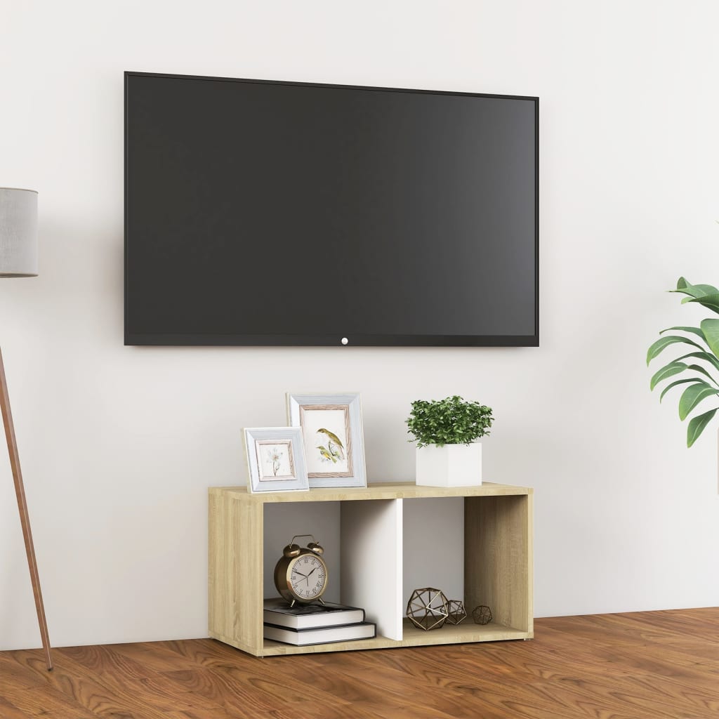 vidaXL TV-bänk vit och sonoma ek 72x35x36,5 cm konstruerat trä