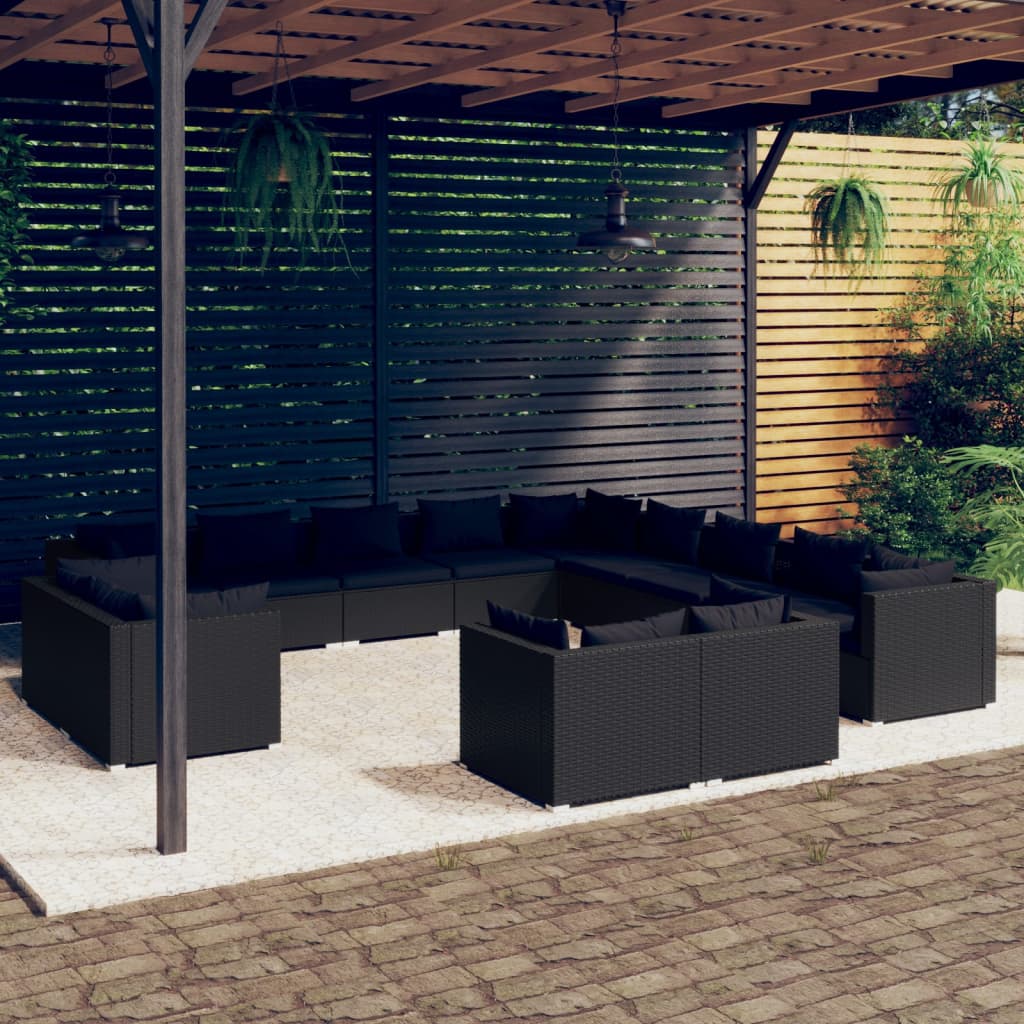 vidaXL Loungegrupp för trädgården med dynor 13delar konstrotting svart