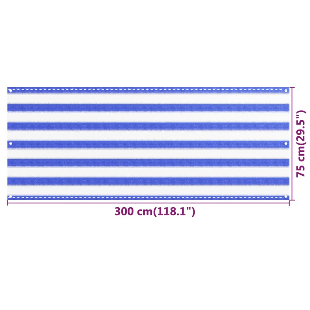 vidaXL Balkongskärm blå och vit 75x300 cm HDPE
