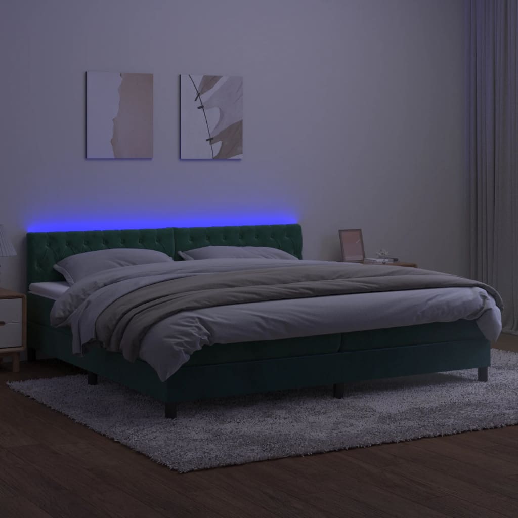 vidaXL Ramsäng med madrass & LED mörkgrön 200x200 cm sammet
