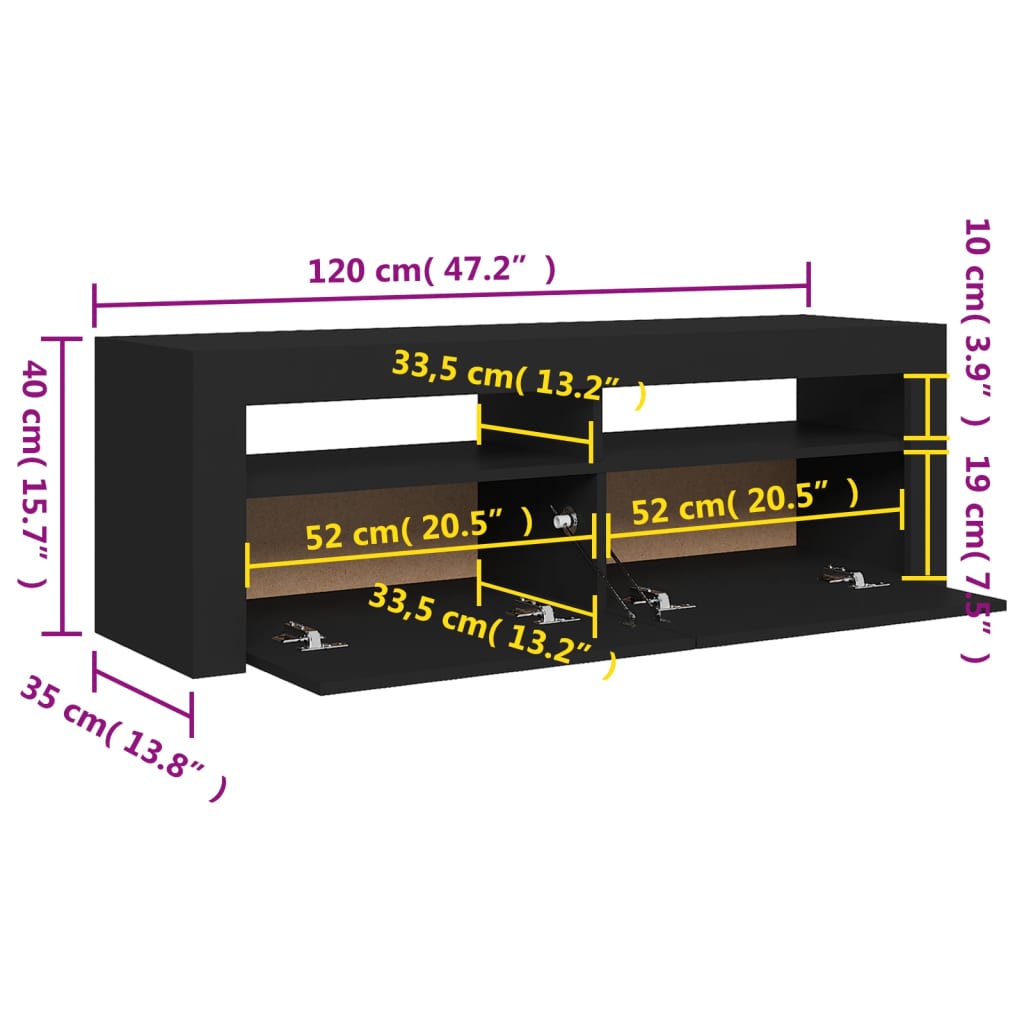 vidaXL TV-bänk med LED-belysning svart 120x35x40 cm