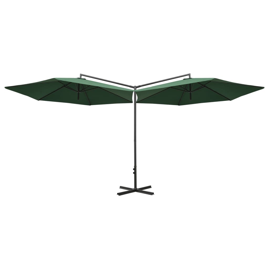 vidaXL Dubbelt parasoll med stålstång grön 600 cm