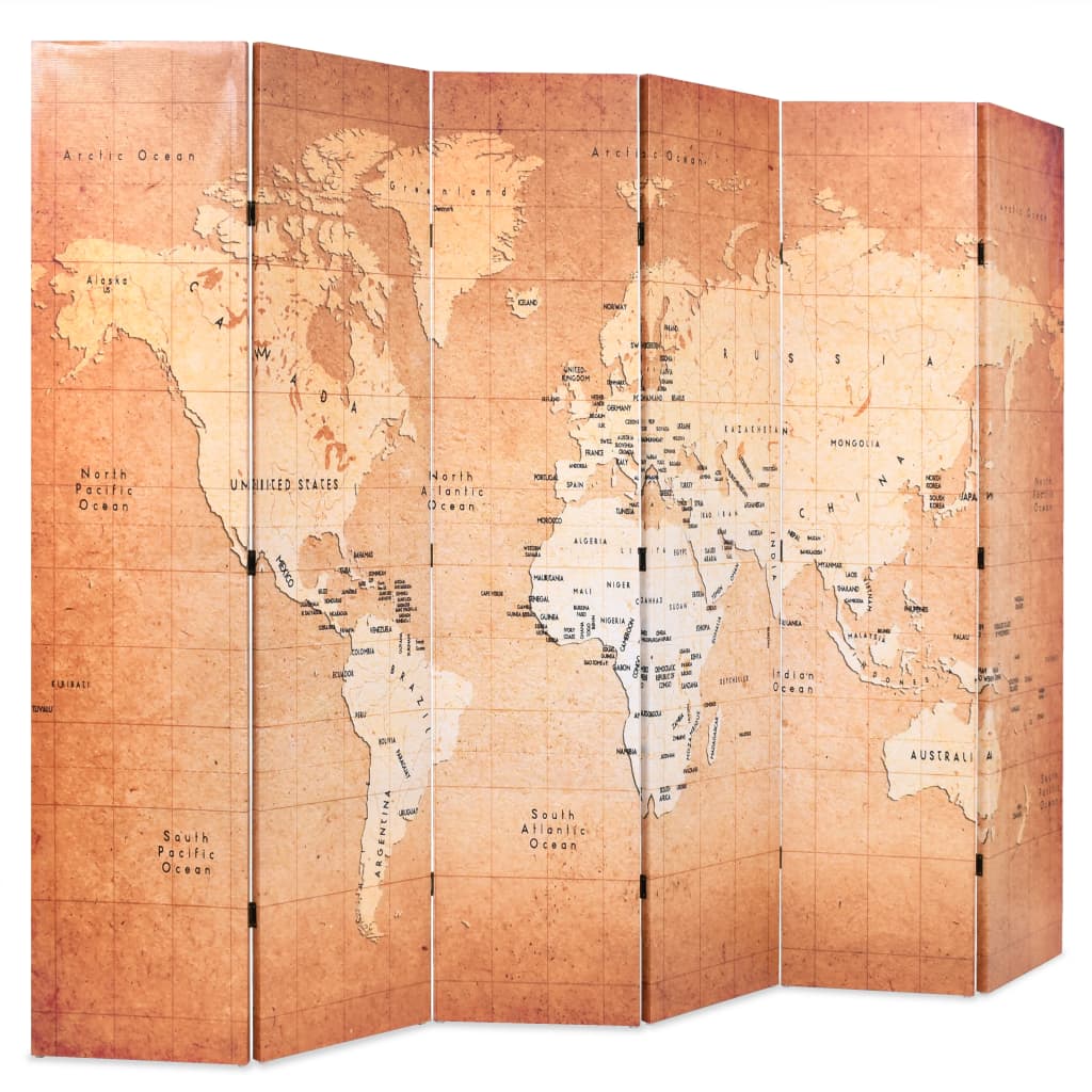vidaXL Vikbar rumsavdelare världskarta 228x170 cm gul