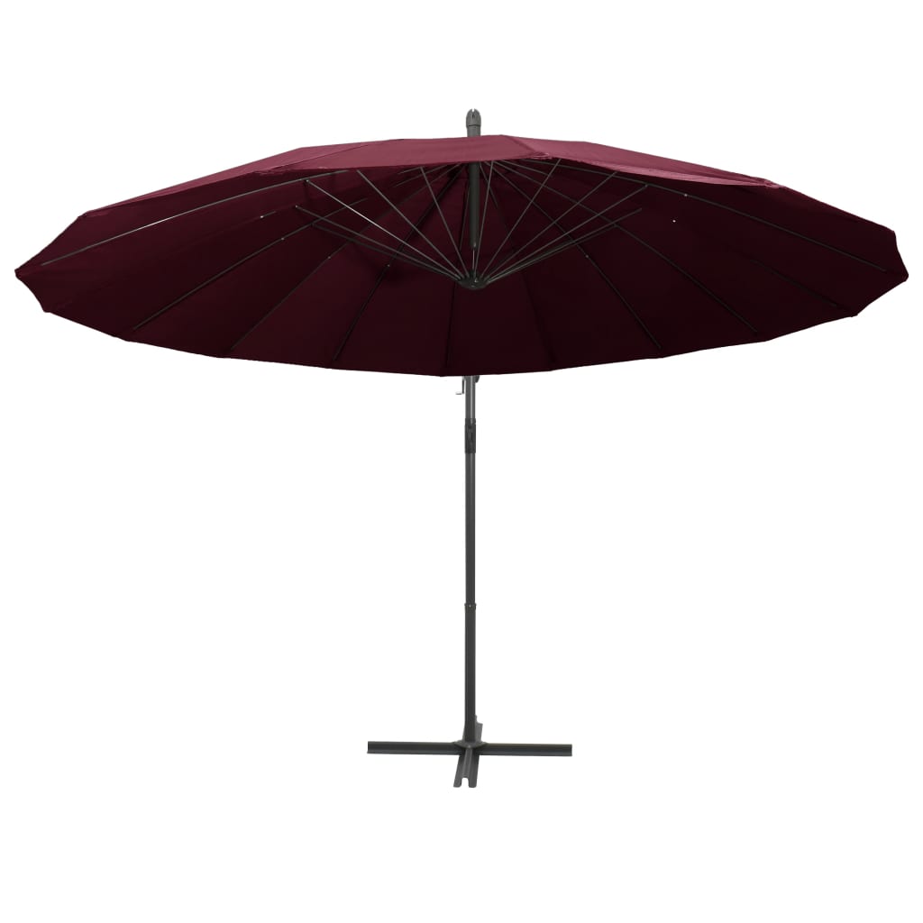 vidaXL Hängande parasoll vinröd 3 m aluminiumstång