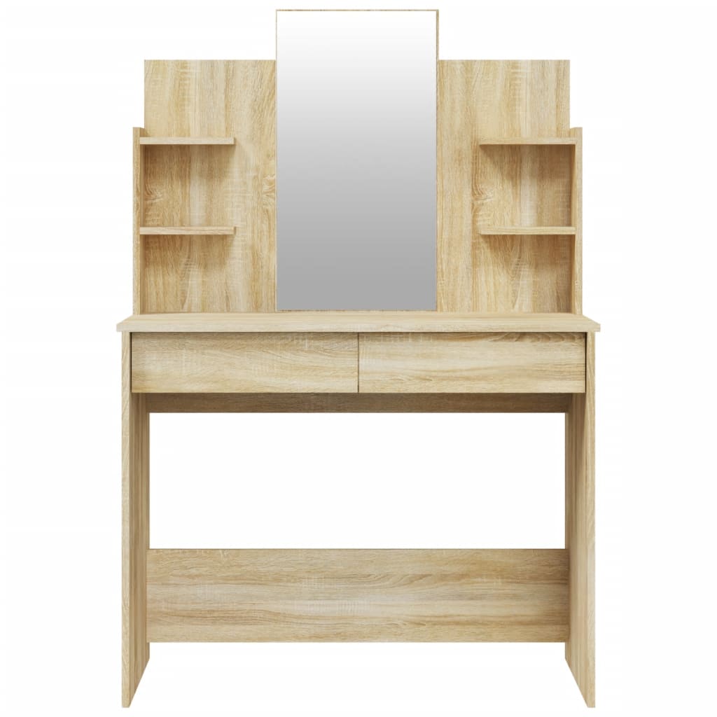 vidaXL Sminkbord med spegel sonoma-ek 96x40x142 cm
