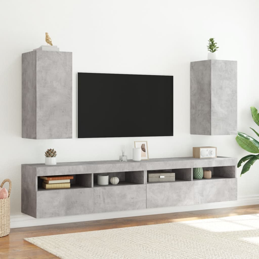 vidaXL Väggmonterad tv-bänk LED betonggrå 30,5x35x70 cm