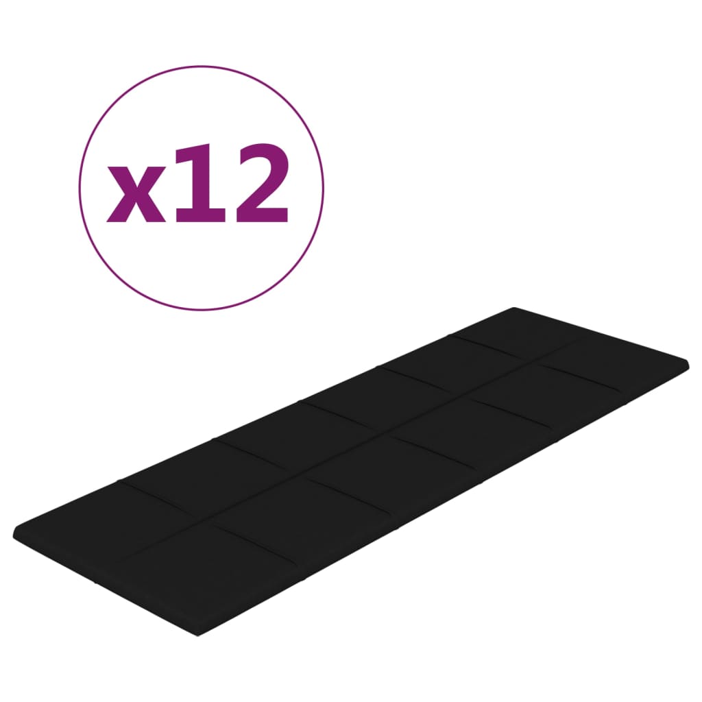 vidaXL Väggpaneler 12 st svart 90x30 cm tyg 3,24 m²