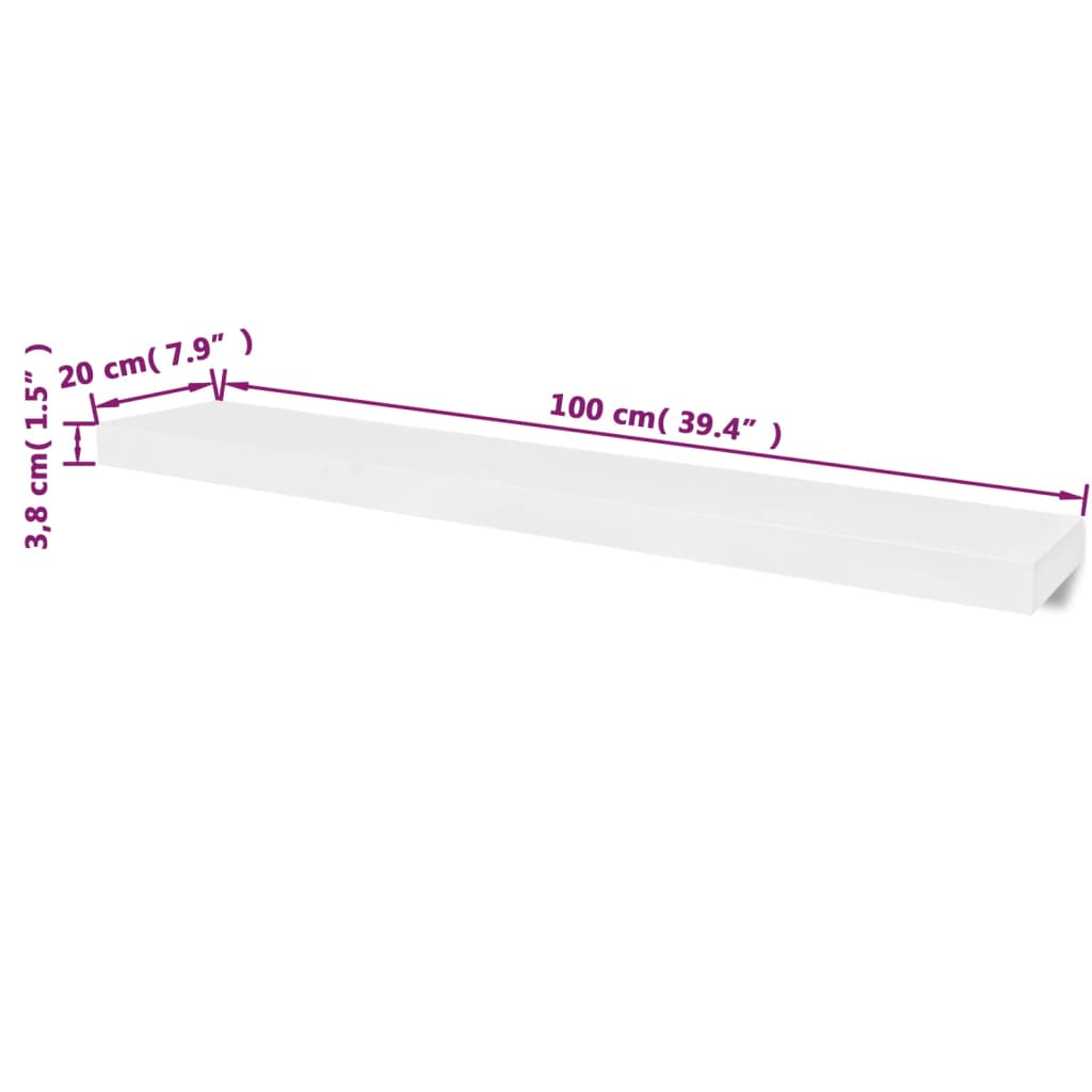 2 Flytande vägghyllor i MDF 100x20x3,8 cm vit