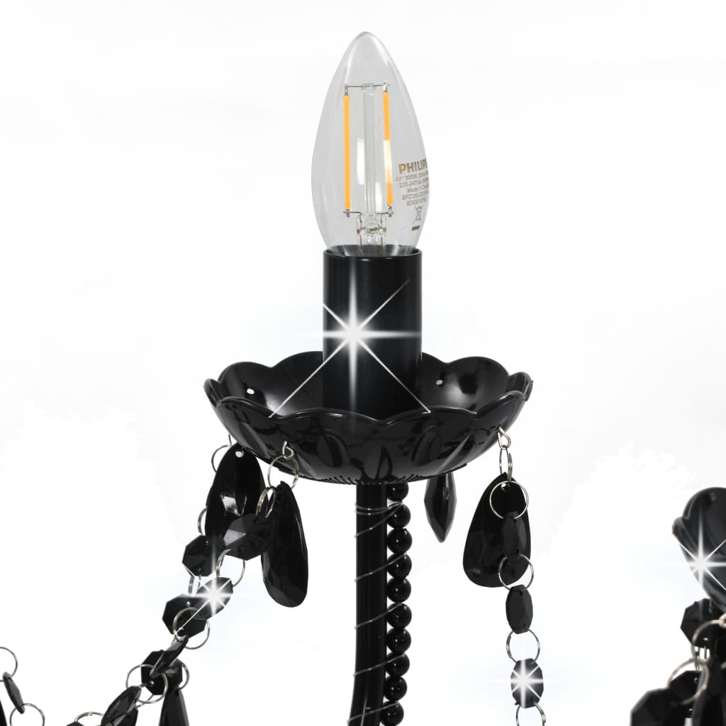 vidaXL Takkrona med pärlor svart 12 x E14-glödlampor