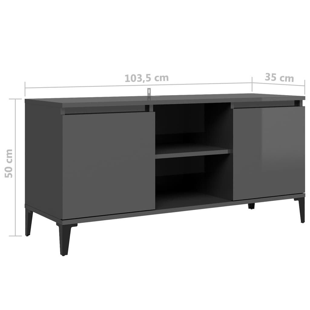 vidaXL TV-bänk med metallben grå högglans 103,5x35x50 cm