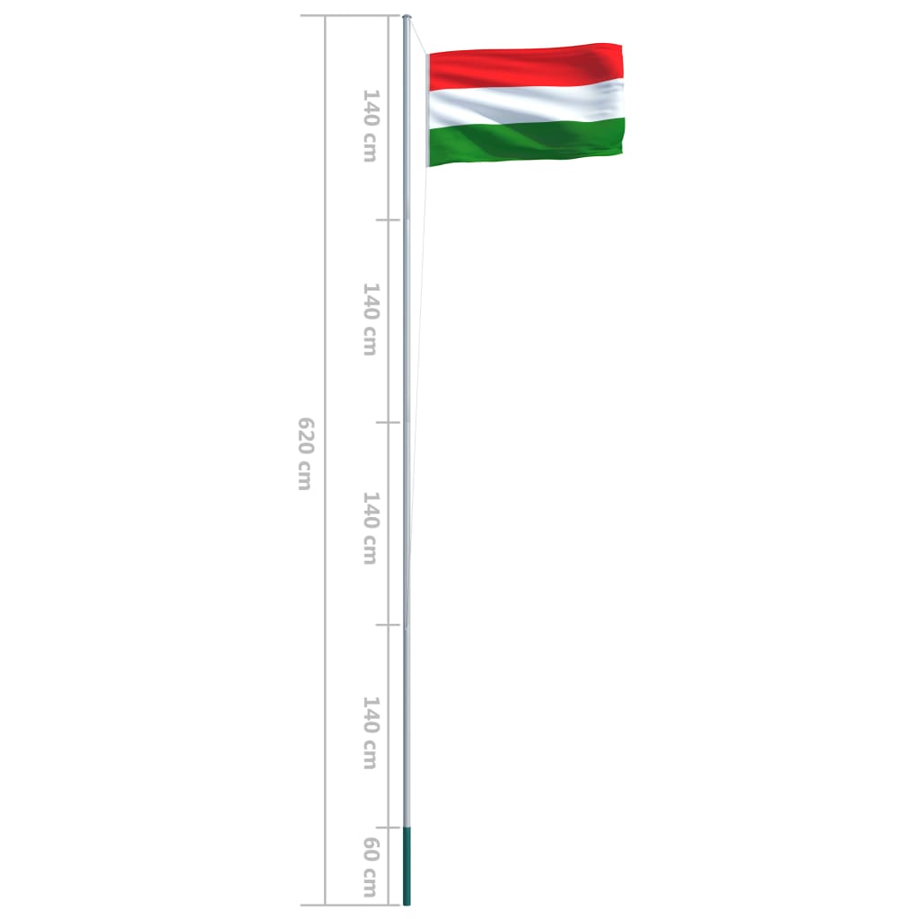 vidaXL Ungerns flagga och flaggstång i aluminium 6,2 m