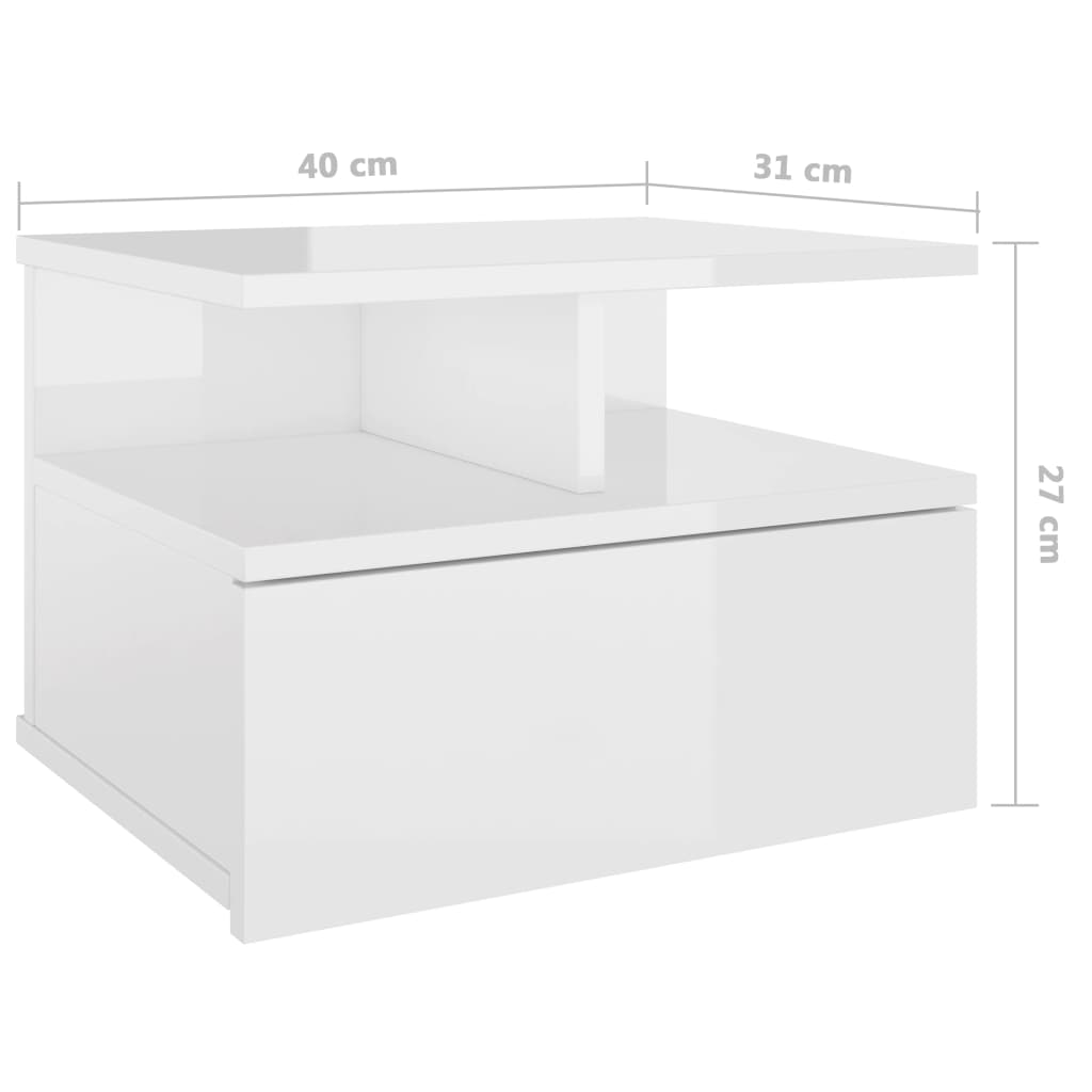 vidaXL Svävande sängbord vit högglans 40x31x27 cm konstruerat trä