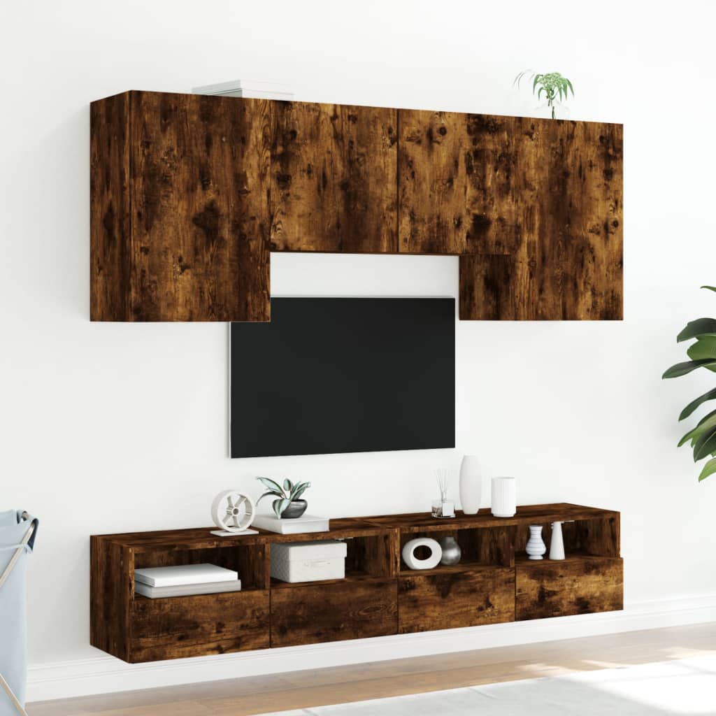 vidaXL Väggmonterade TV-enheter 5 delar rökfärgad ek konstruerat trä