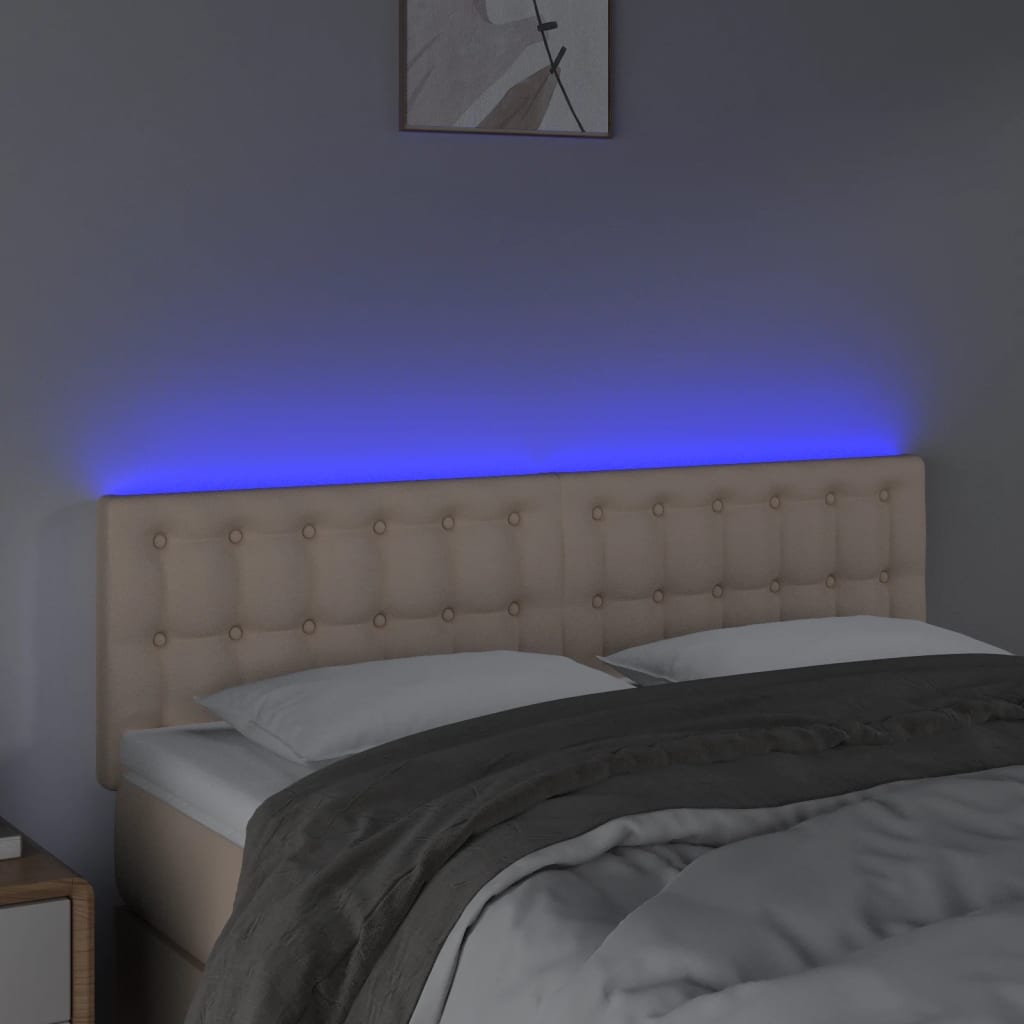 vidaXL Sänggavel LED cappuccino 144x5x78/88 cm konstläder