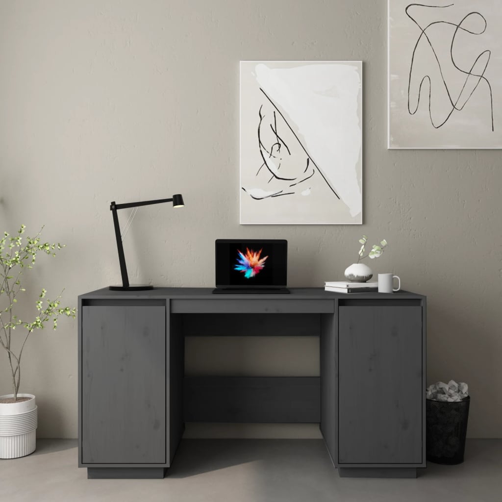 vidaXL Skrivbord grå 140x50x75 cm massiv furu